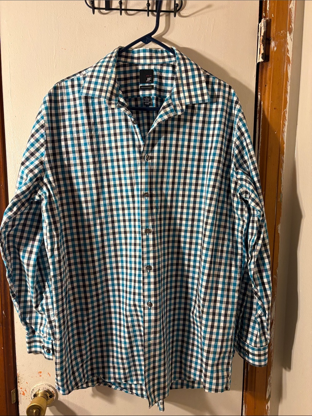 J. Ferrar slim fit Teal and White Check Button-Up Shirt